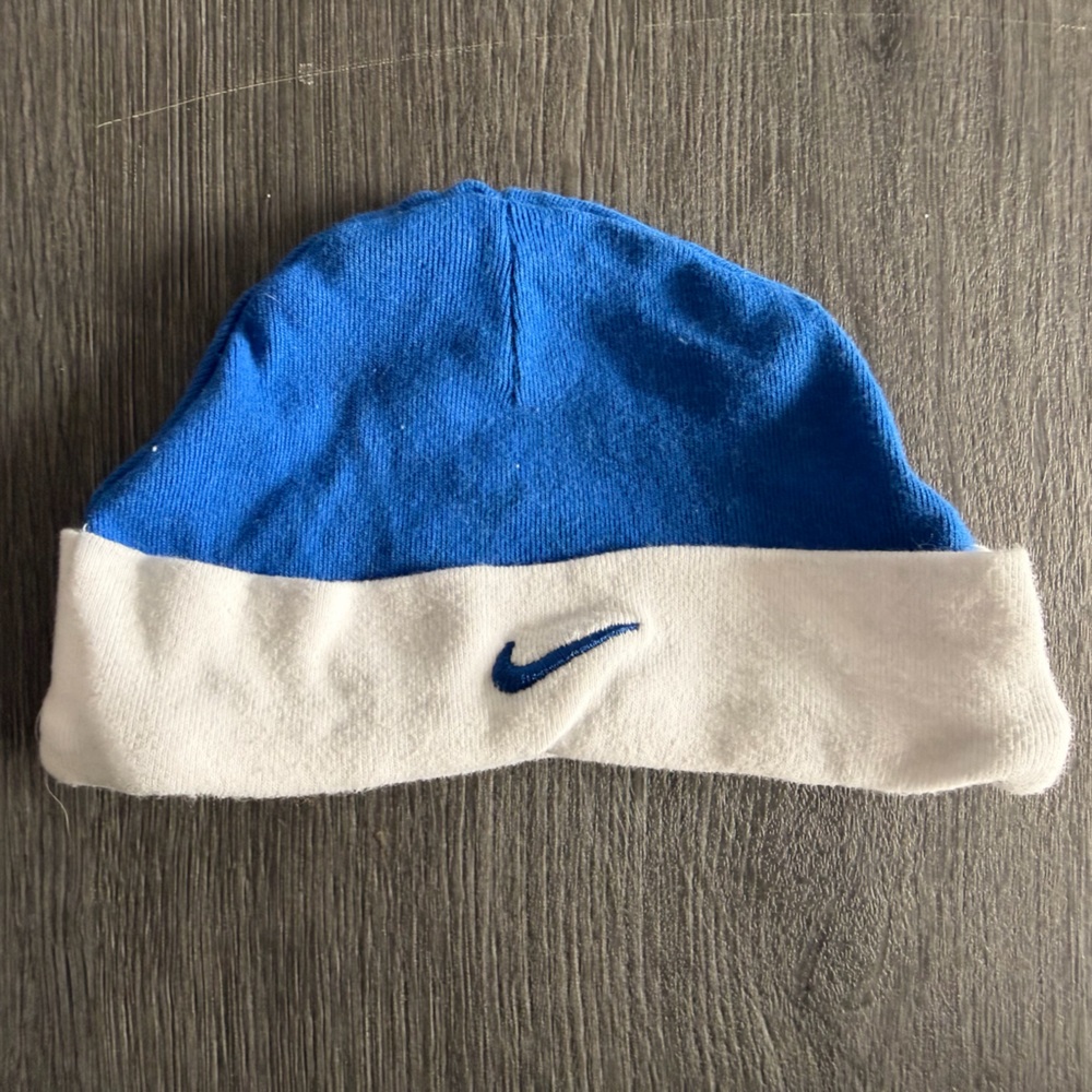 Nike Royal Blue and White Knit Baby Hat - new and never used